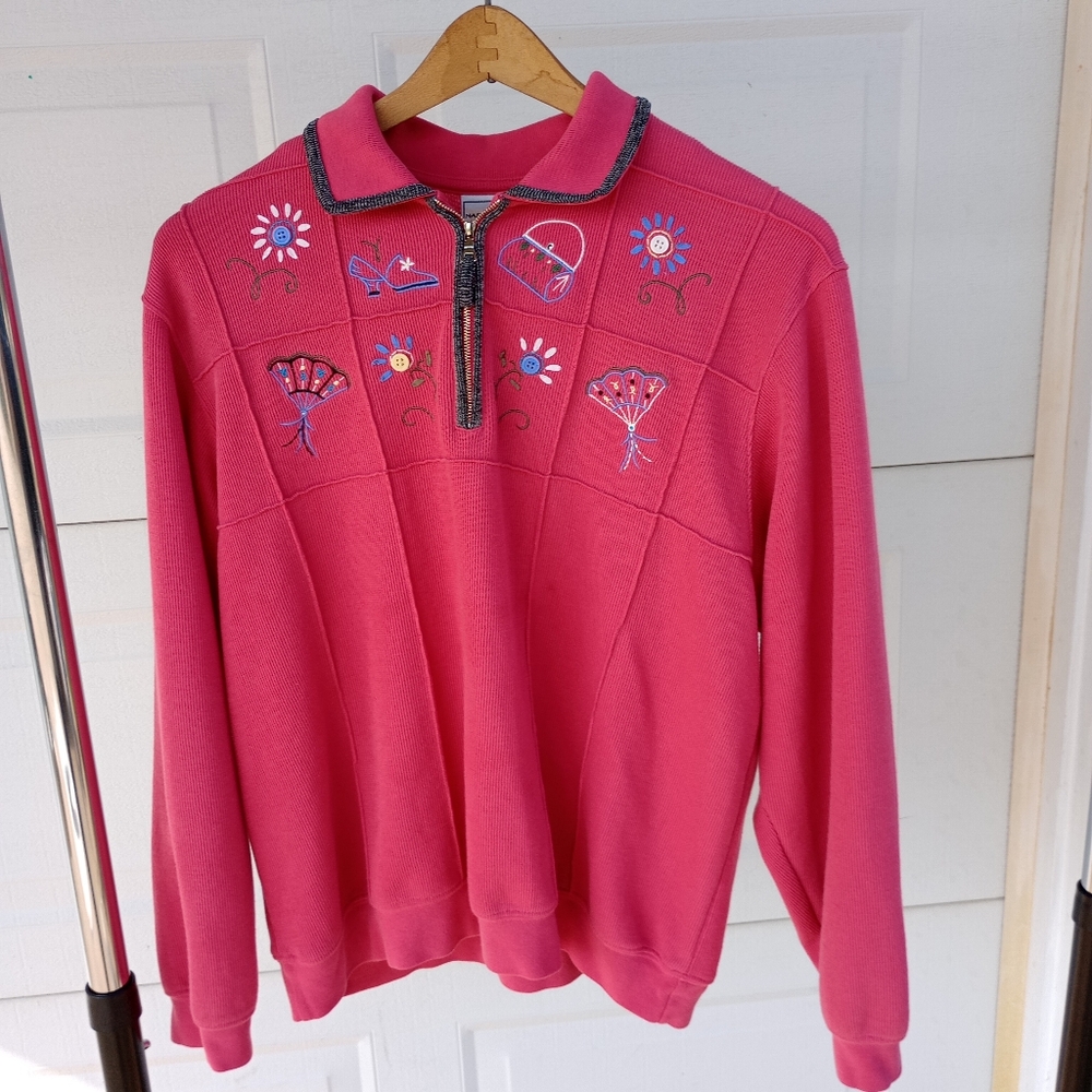 🌸 Vintage Napa Valley Embroidered Floral Quarter Zip Sweatshirt – Retro Cottage